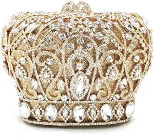 Women Luxury Crown Shaped Crystal Evening Clutch Elegant Rhinestones Party Handbag and Purse