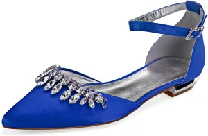 Women Satin Wedding Shoes for Bride Flats Pointed Toe Crystals Party Dress Bridesmaid Shoes