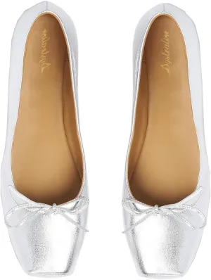 Women Square Toe Ballet Flats Bow Slip On Ballet Dress Shoes Satin Comfy Closed Square Toe Flat Shoes Wedding Bridal Walking Office Ladies Flats Drive Casual Ballet Shoes 4-11 M US