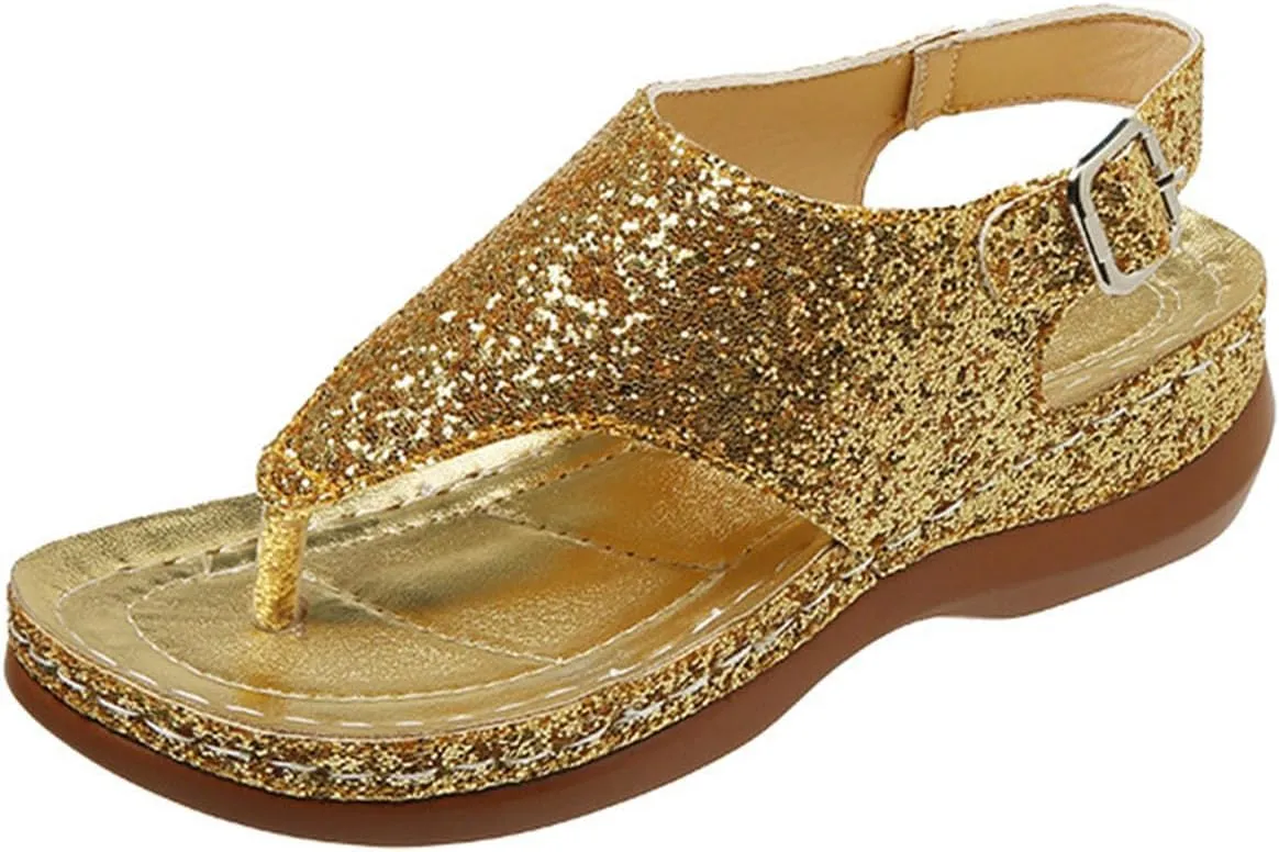 Women Wedge Thong Sandals Arch Support Walking Clip Toe Sandal Summer Low Wedges Flip Flops for Beach Travel