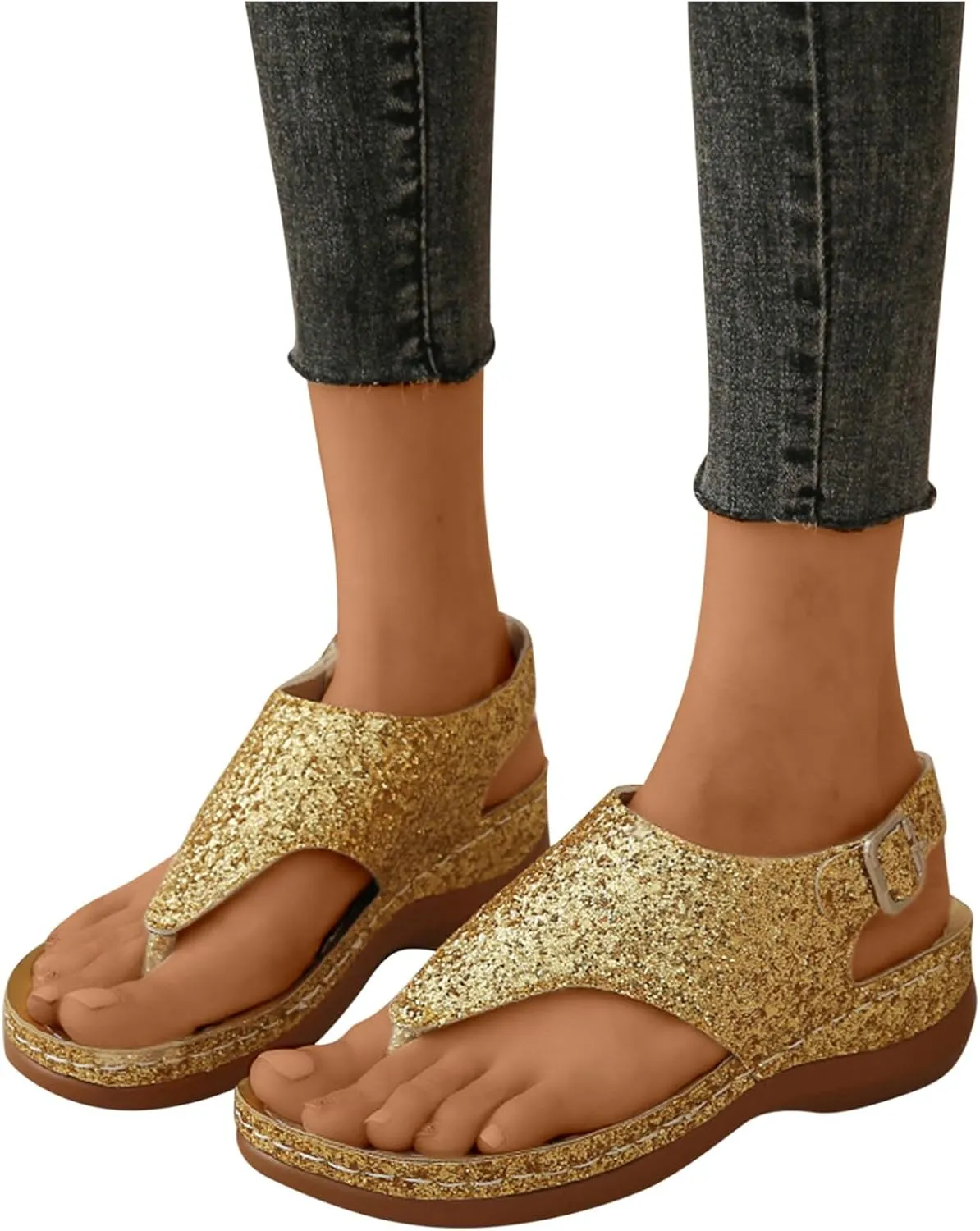 Women Wedge Thong Sandals Arch Support Walking Clip Toe Sandal Summer Low Wedges Flip Flops for Beach Travel