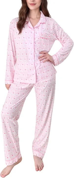 Women Y2k Preppy Pajamas Set Button Down Monkey Sleepwear Loungewear Pjs for Jammies Party Christmas Thanksgiving Gift