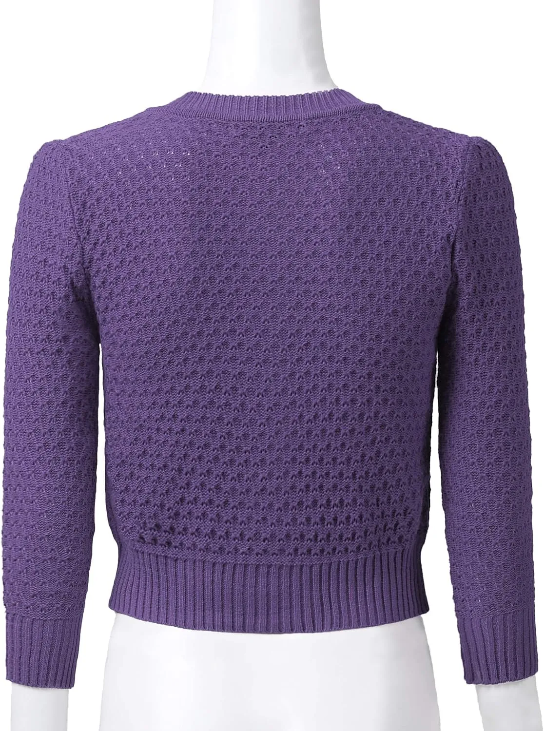 Women's 3/4 Sleeve Crew Neck Button Down Cotton Knit Cropped Cardigan Sweater (S-3XL)