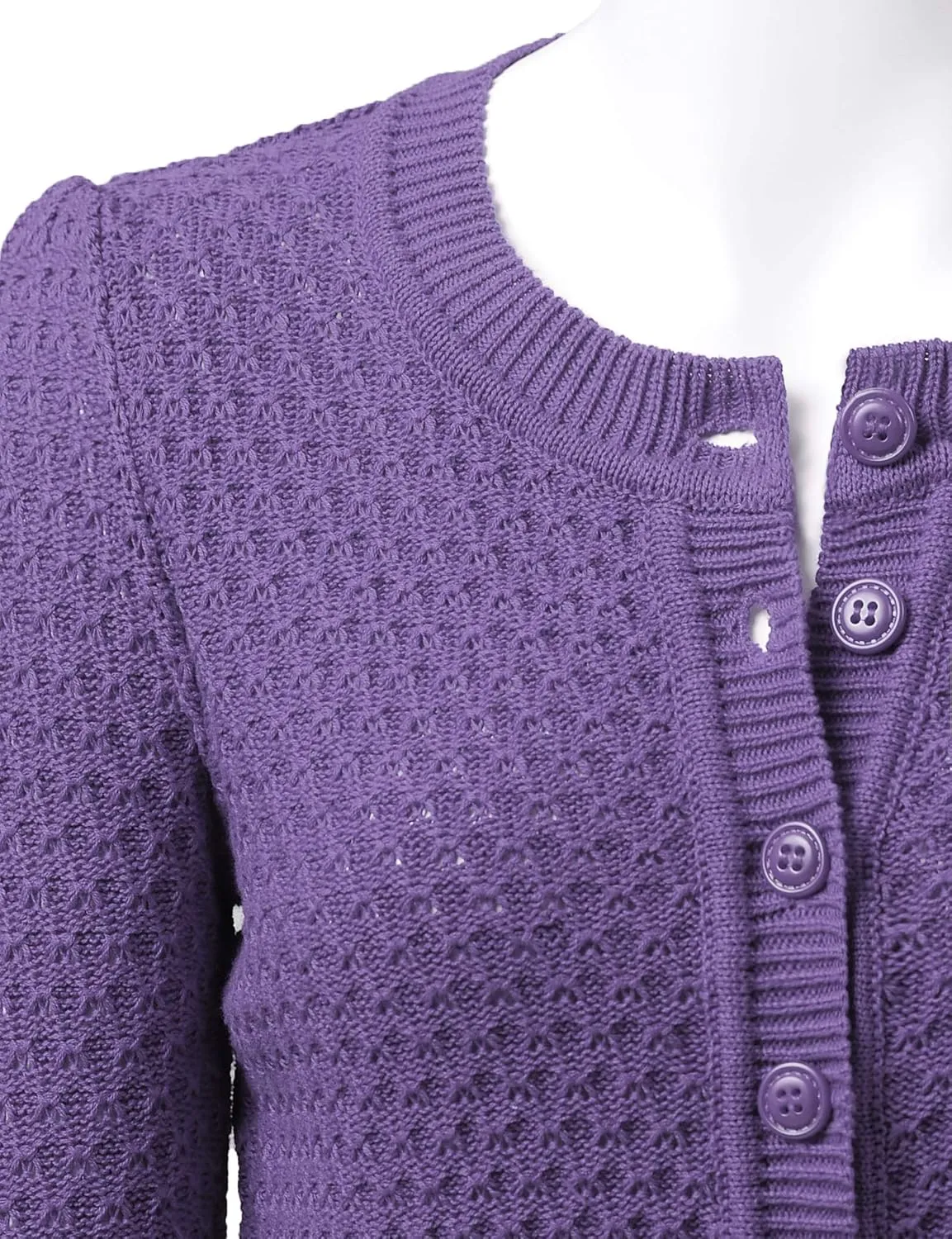 Women's 3/4 Sleeve Crew Neck Button Down Cotton Knit Cropped Cardigan Sweater (S-3XL)