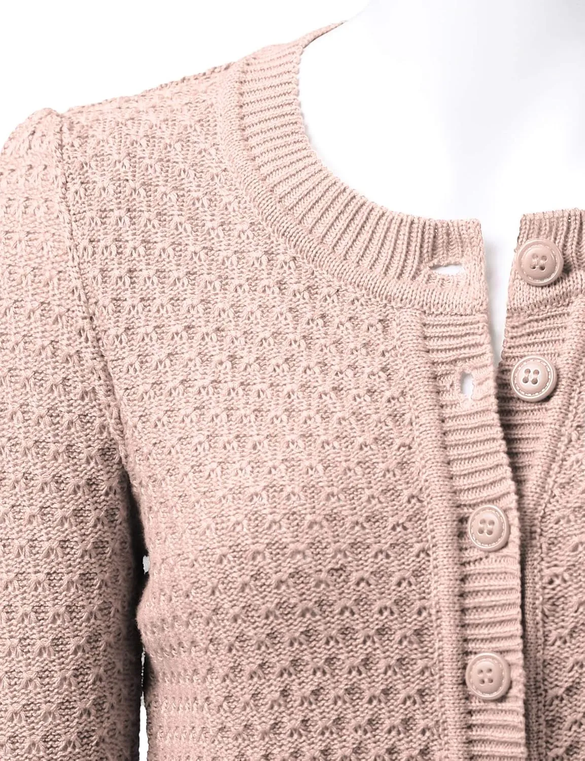 Women's 3/4 Sleeve Crew Neck Button Down Cotton Knit Cropped Cardigan Sweater (S-3XL)