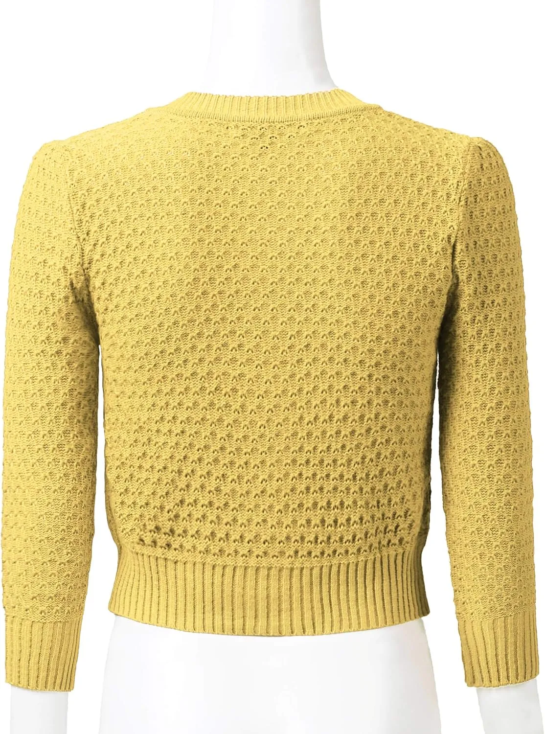 Women's 3/4 Sleeve Crew Neck Button Down Cotton Knit Cropped Cardigan Sweater (S-3XL)