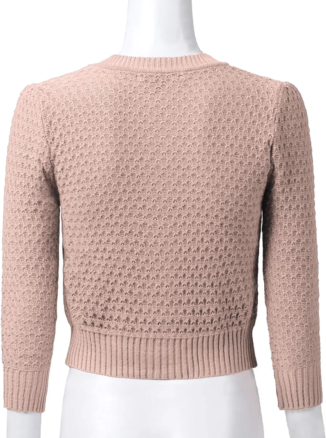 Women's 3/4 Sleeve Crew Neck Button Down Cotton Knit Cropped Cardigan Sweater (S-3XL)