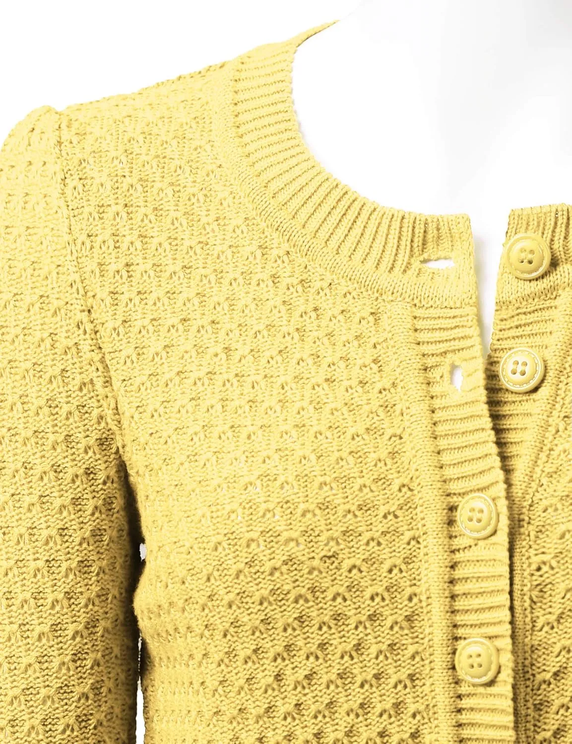 Women's 3/4 Sleeve Crew Neck Button Down Cotton Knit Cropped Cardigan Sweater (S-3XL)