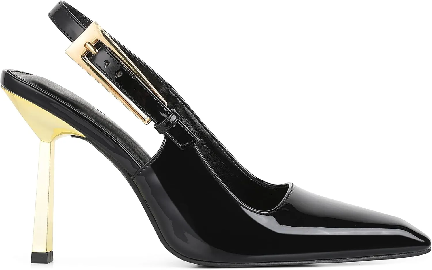 Women'S Backless Slingback, Patent Leather Metal Buckle Fashion Dress Pointed Toe Sandals Shoes Sexy 3.5 In Stiletto Heel Shoes