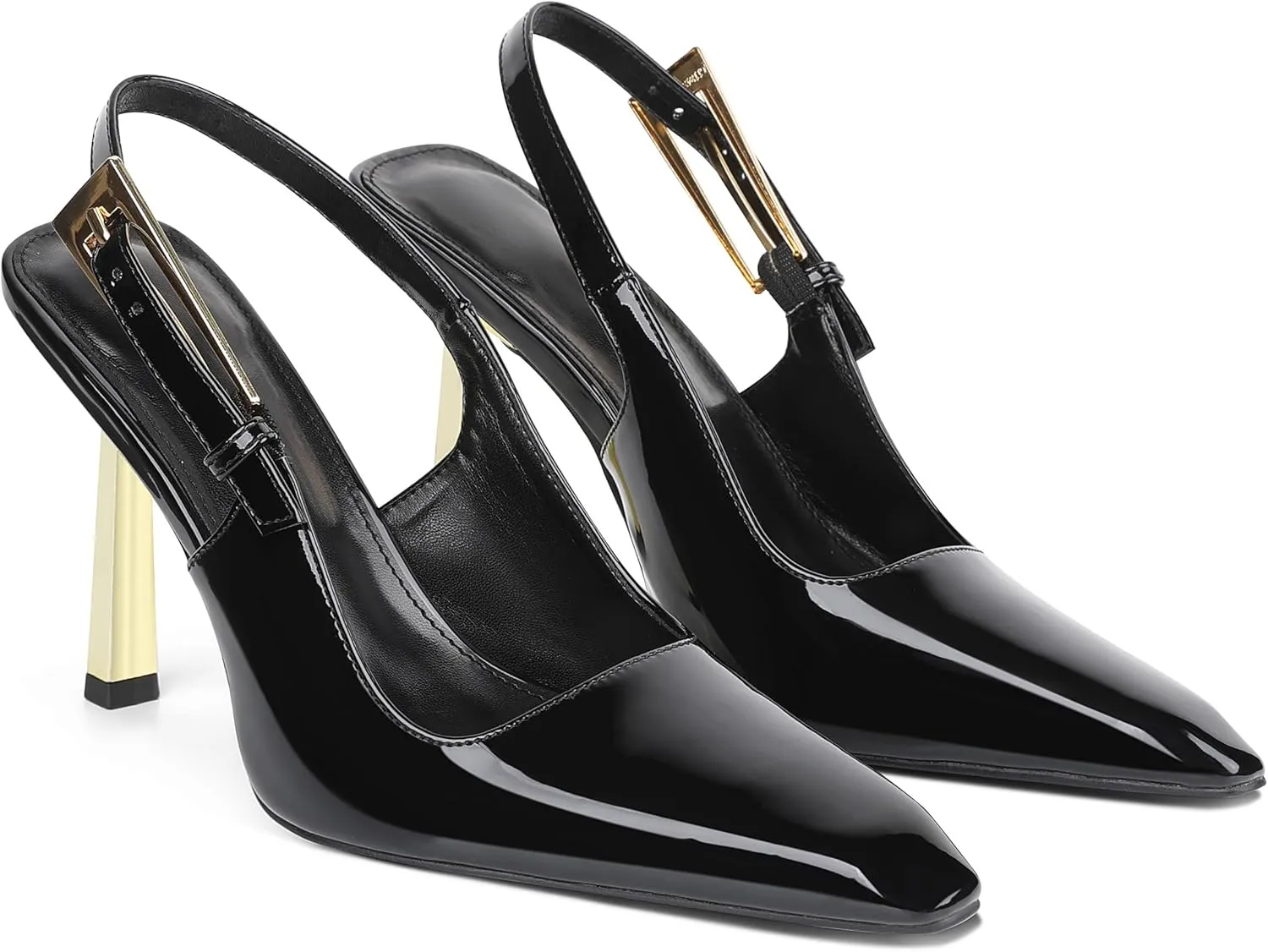 Women'S Backless Slingback, Patent Leather Metal Buckle Fashion Dress Pointed Toe Sandals Shoes Sexy 3.5 In Stiletto Heel Shoes