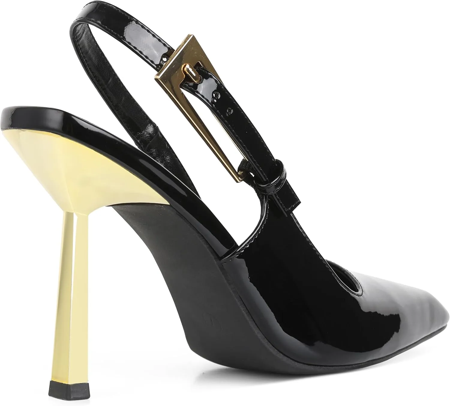 Women'S Backless Slingback, Patent Leather Metal Buckle Fashion Dress Pointed Toe Sandals Shoes Sexy 3.5 In Stiletto Heel Shoes