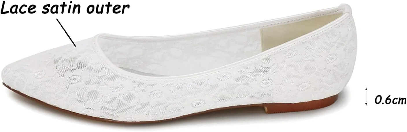 Womens Ballet Flat Elegant Lace Satin Pointed Toe Flats Slip on Bridal Wedding Bridesmaid Prom Shoes
