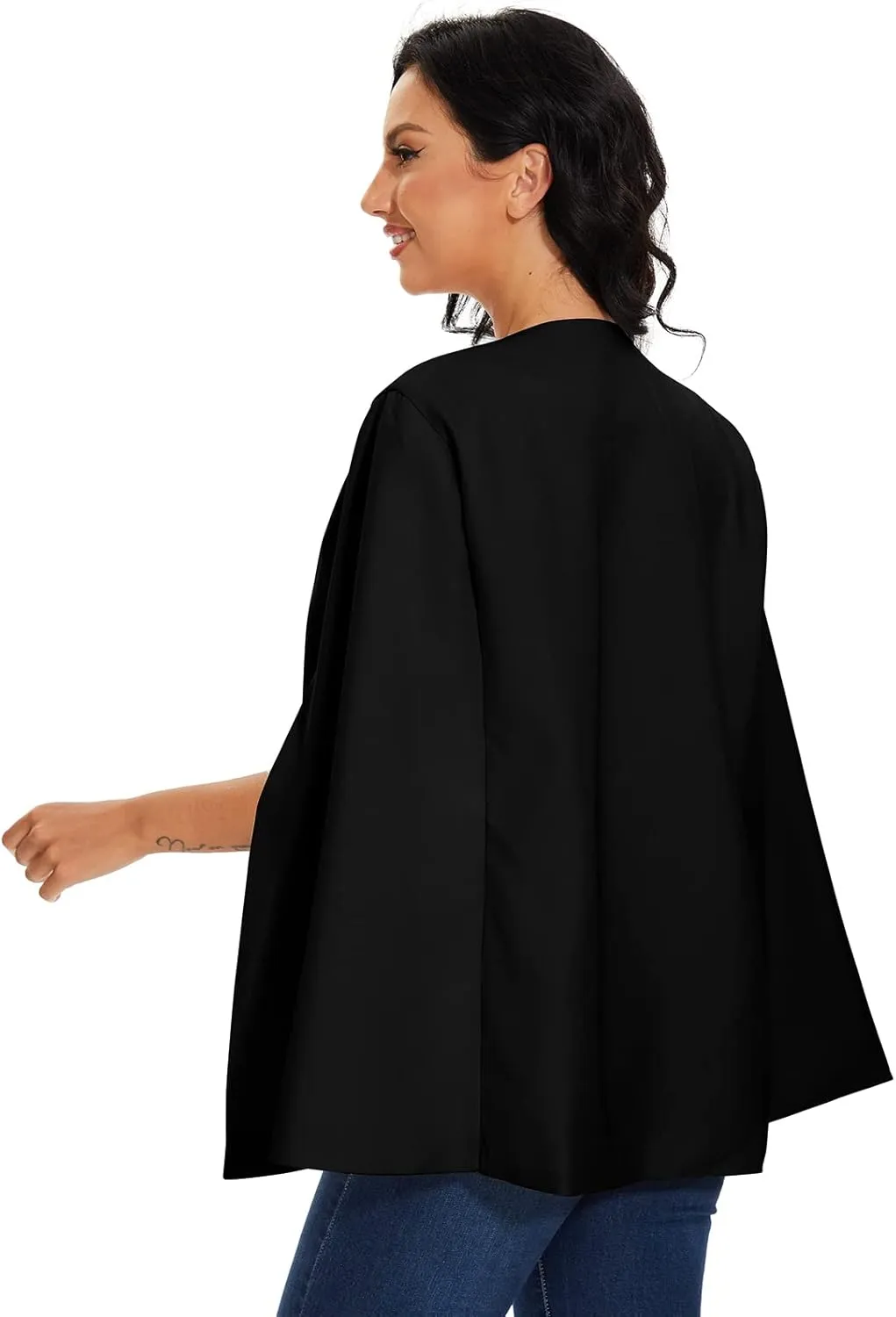 Womens Cape Blazer - Split Sleeve Open Front Casual Jacket Coat Workwear Elegant Formal Cape Coat