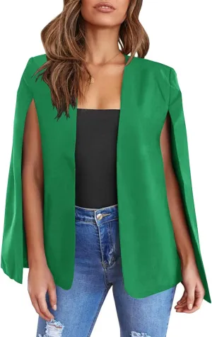 Womens Cape Blazer - Split Sleeve Open Front Casual Jacket Coat Workwear Elegant Formal Cape Coat