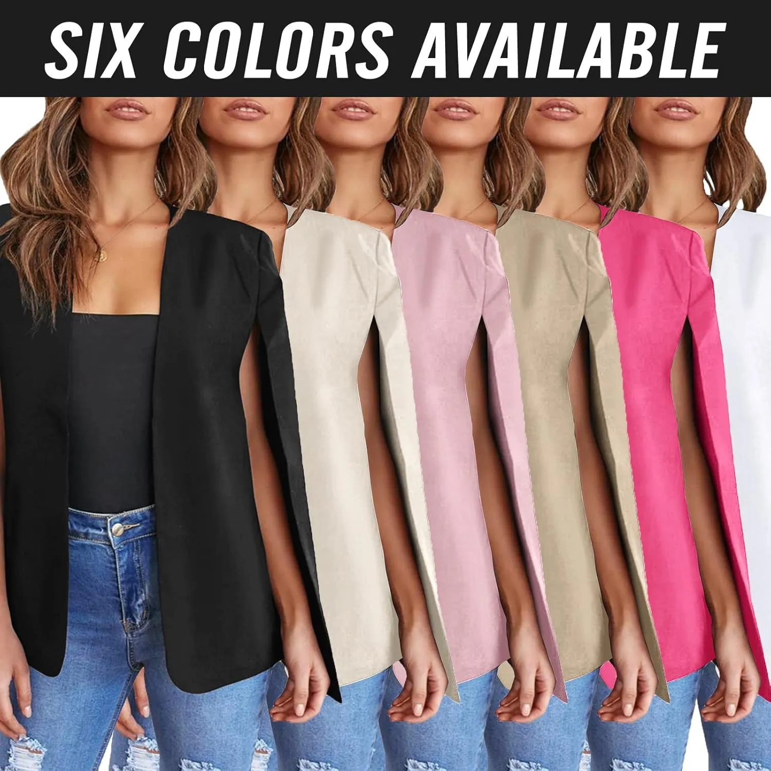 Womens Cape Blazer - Split Sleeve Open Front Casual Jacket Coat Workwear Elegant Formal Cape Coat