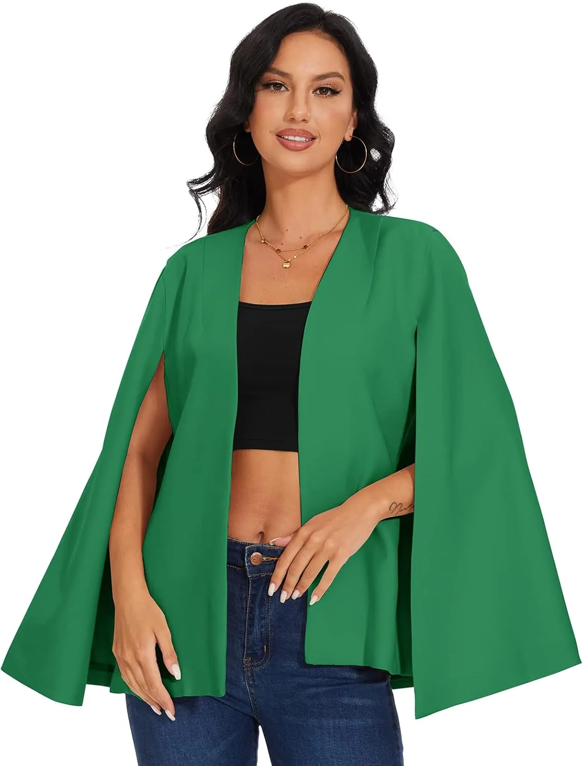 Womens Cape Blazer - Split Sleeve Open Front Casual Jacket Coat Workwear Elegant Formal Cape Coat