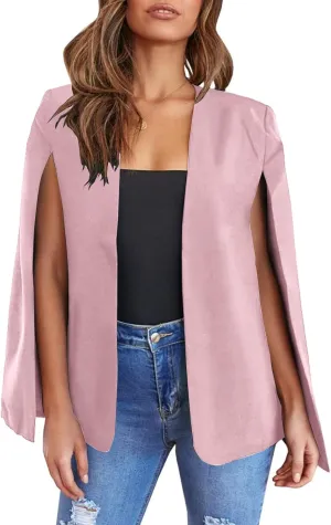 Womens Cape Blazer - Split Sleeve Open Front Casual Jacket Coat Workwear Elegant Formal Cape Coat