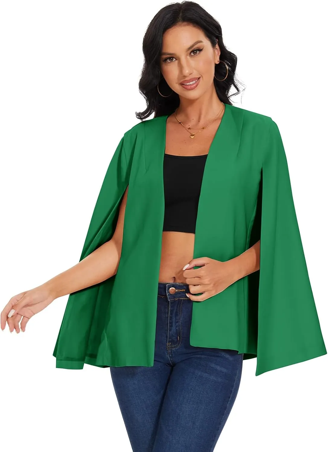 Womens Cape Blazer - Split Sleeve Open Front Casual Jacket Coat Workwear Elegant Formal Cape Coat