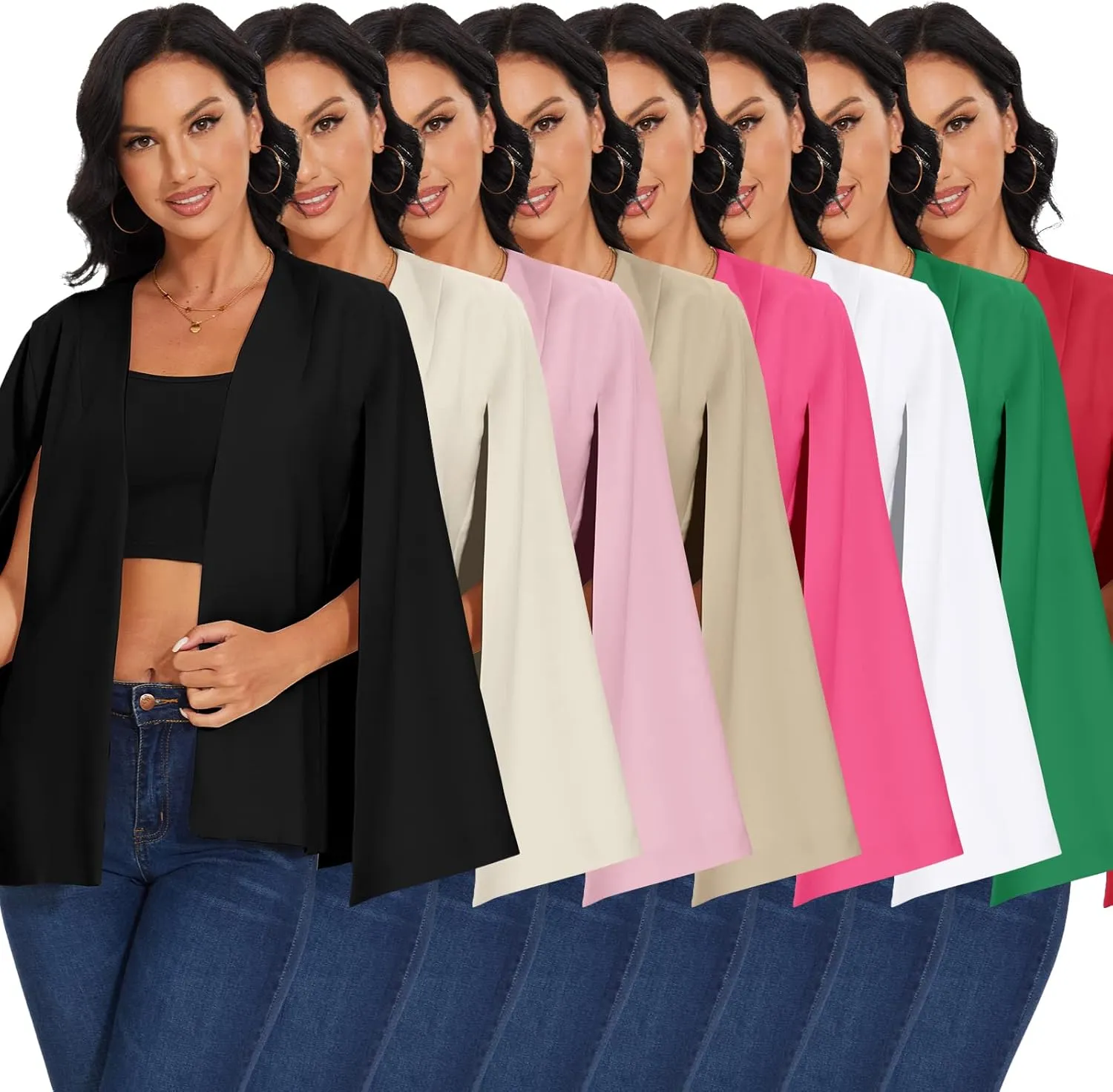 Womens Cape Blazer - Split Sleeve Open Front Casual Jacket Coat Workwear Elegant Formal Cape Coat