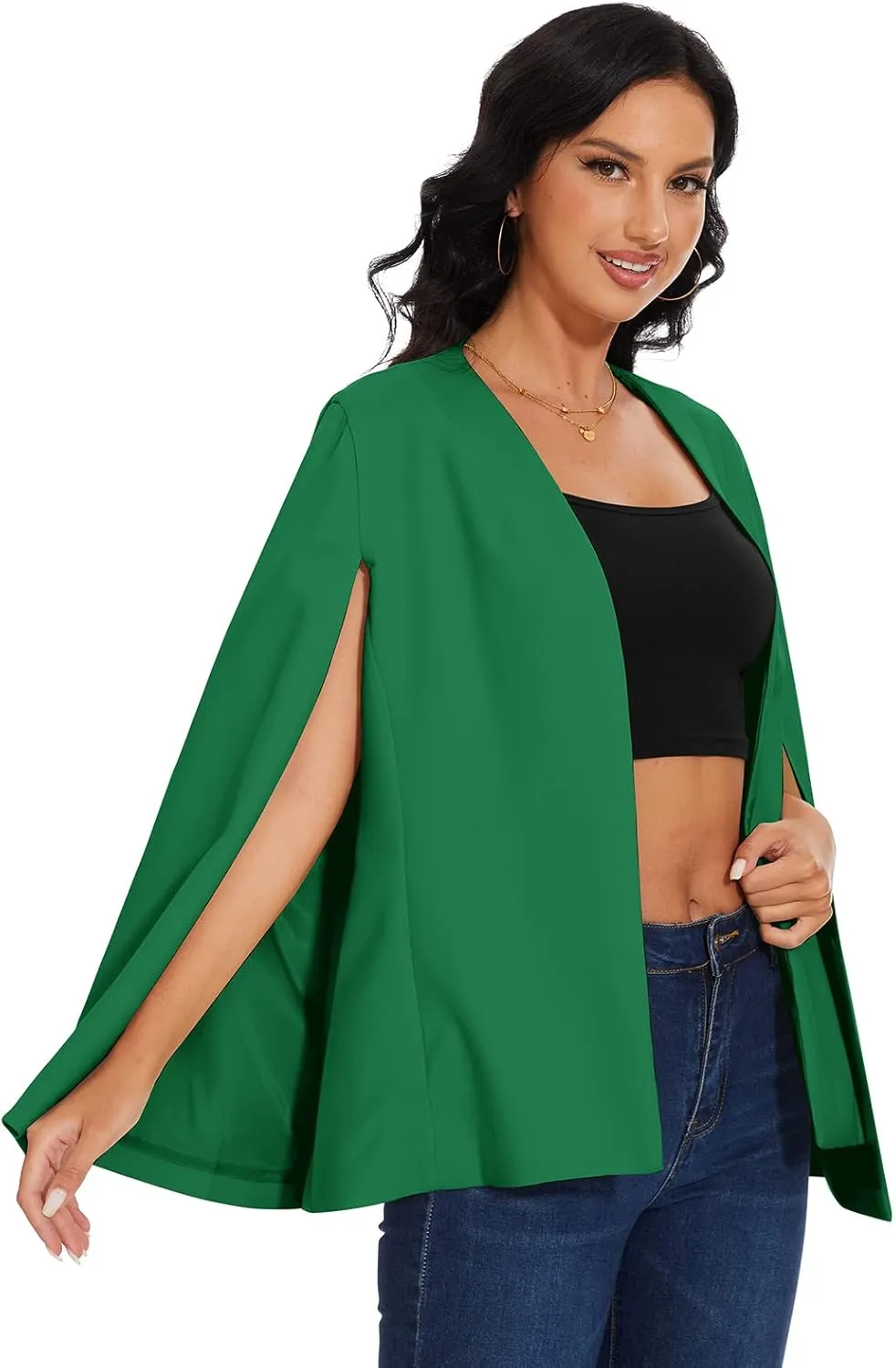 Womens Cape Blazer - Split Sleeve Open Front Casual Jacket Coat Workwear Elegant Formal Cape Coat