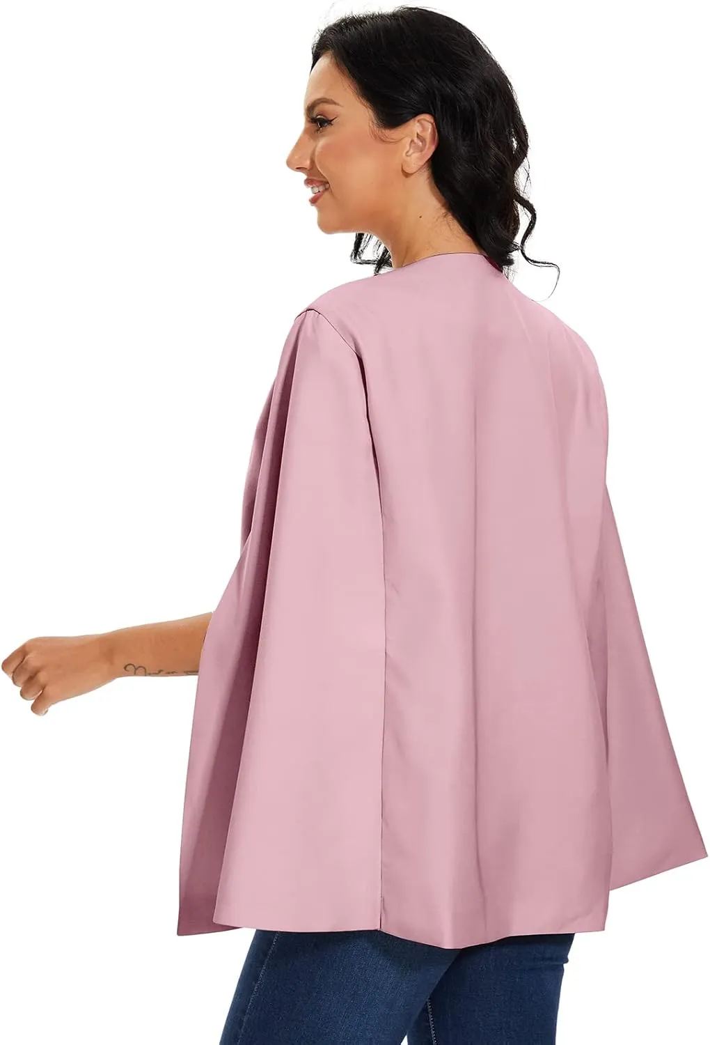 Womens Cape Blazer - Split Sleeve Open Front Casual Jacket Coat Workwear Elegant Formal Cape Coat