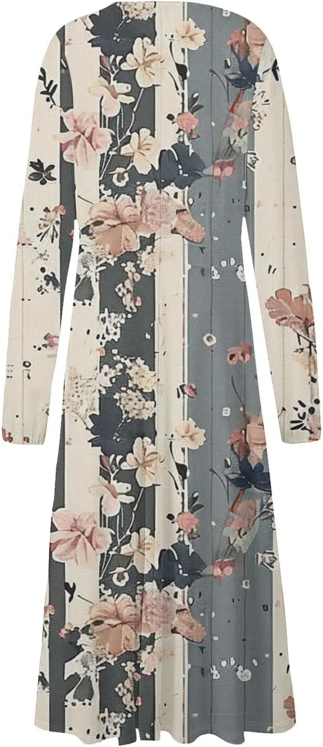 Women's Casual Dresses Fall 2024 Boho Long Sleeve V Neck Ruffle Maxi Dress Vintage Fashion Ruffle Bohemian Dresses