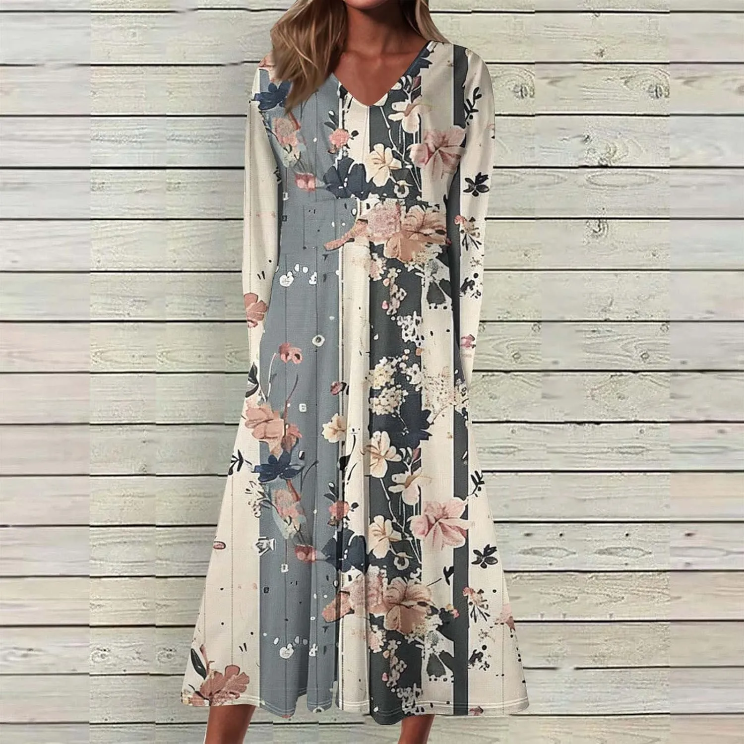 Women's Casual Dresses Fall 2024 Boho Long Sleeve V Neck Ruffle Maxi Dress Vintage Fashion Ruffle Bohemian Dresses