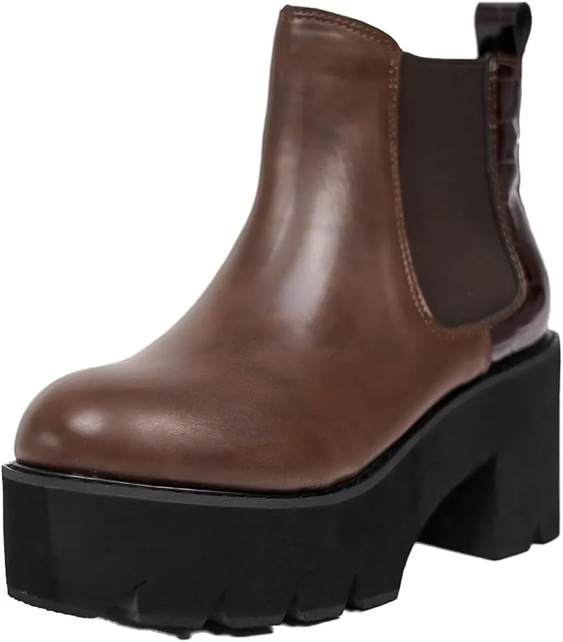 Women's Chelsea Ankle Boots Chunky Low Heel Platform Fashion Sole Booties