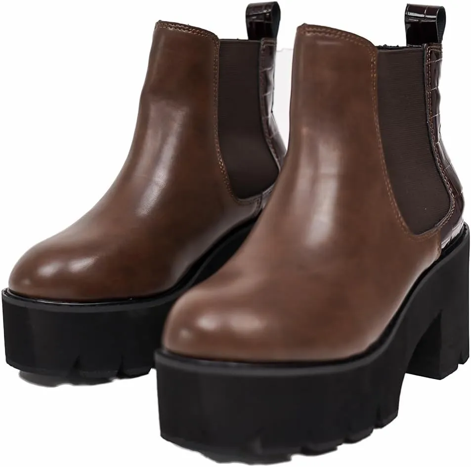 Women's Chelsea Ankle Boots Chunky Low Heel Platform Fashion Sole Booties