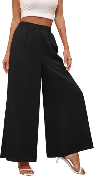 Women's Chiffon Dress Palazzo Pants Beach Wide Leg Elastic Waist Trouser Elegant Flowy High Waisted Ladies Lounge