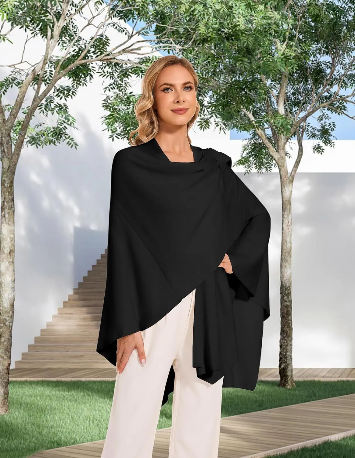Women's Crossover Shawl Wraps Open Front Poncho Cape Elegant Loop Shawls Travel Shawls for Fall Winter