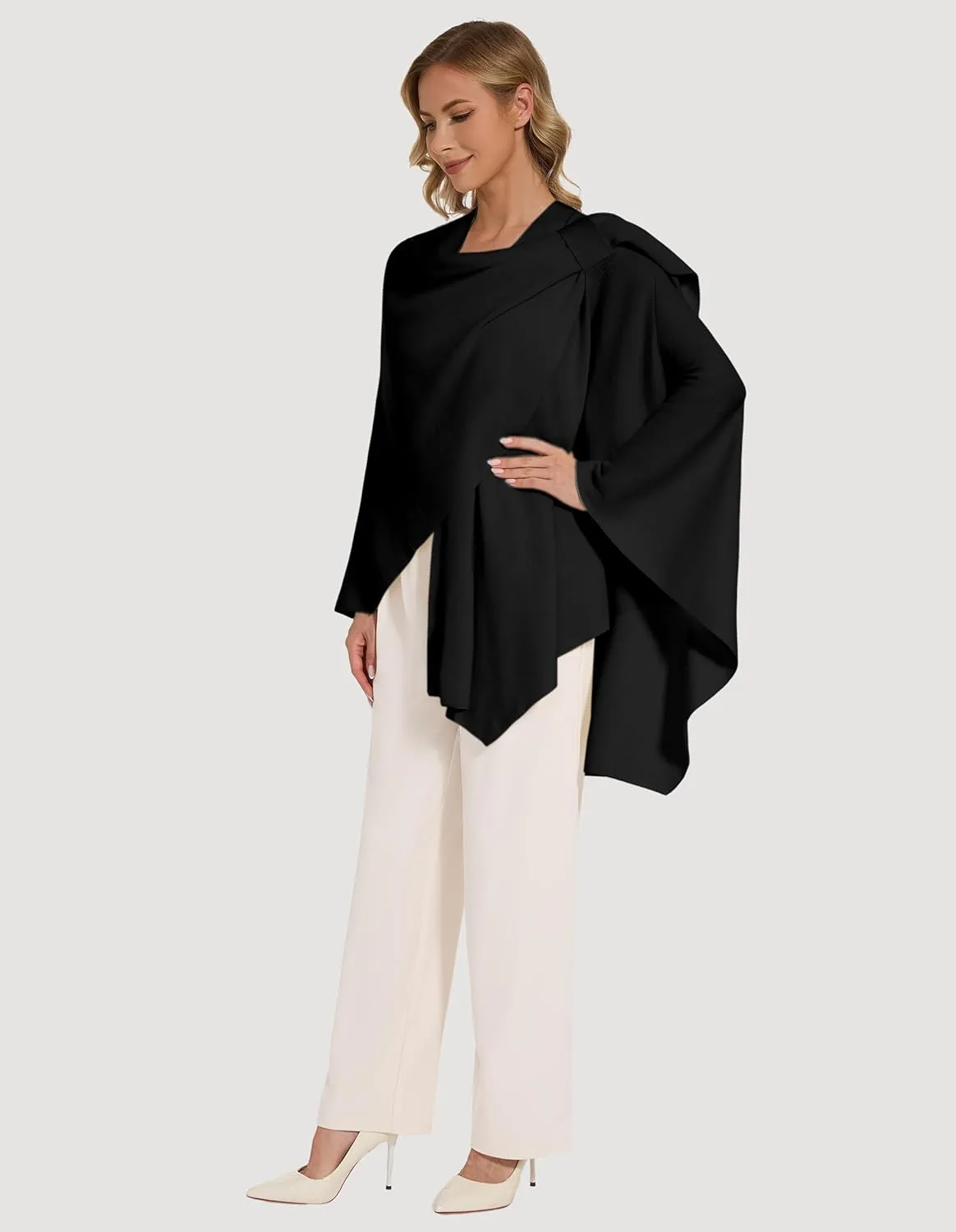 Women's Crossover Shawl Wraps Open Front Poncho Cape Elegant Loop Shawls Travel Shawls for Fall Winter