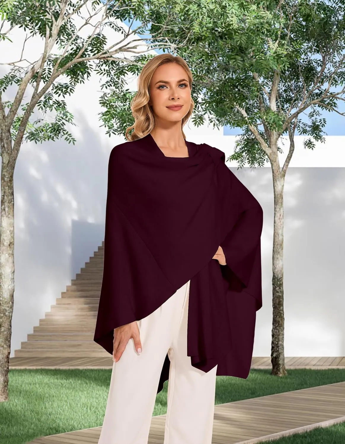 Women's Crossover Shawl Wraps Open Front Poncho Cape Elegant Loop Shawls Travel Shawls for Fall Winter