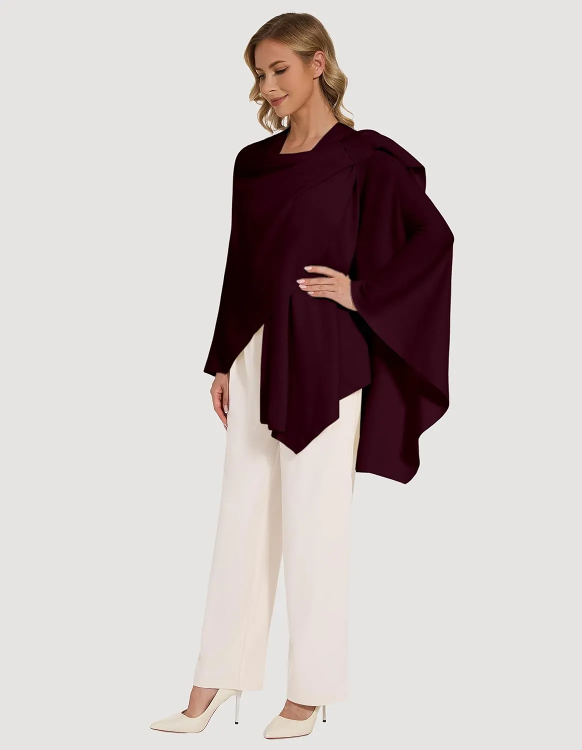 Women's Crossover Shawl Wraps Open Front Poncho Cape Elegant Loop Shawls Travel Shawls for Fall Winter