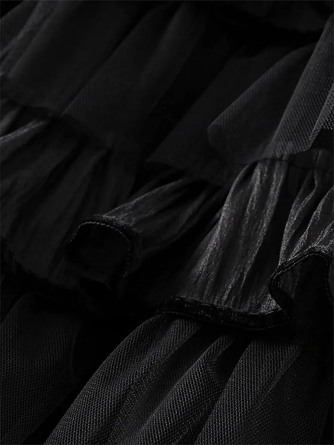 Women's Elegant Mesh Tulle Long Skirt Summer Elastic Waist Puffy Fluffy Layered A-Line Cake Skirts