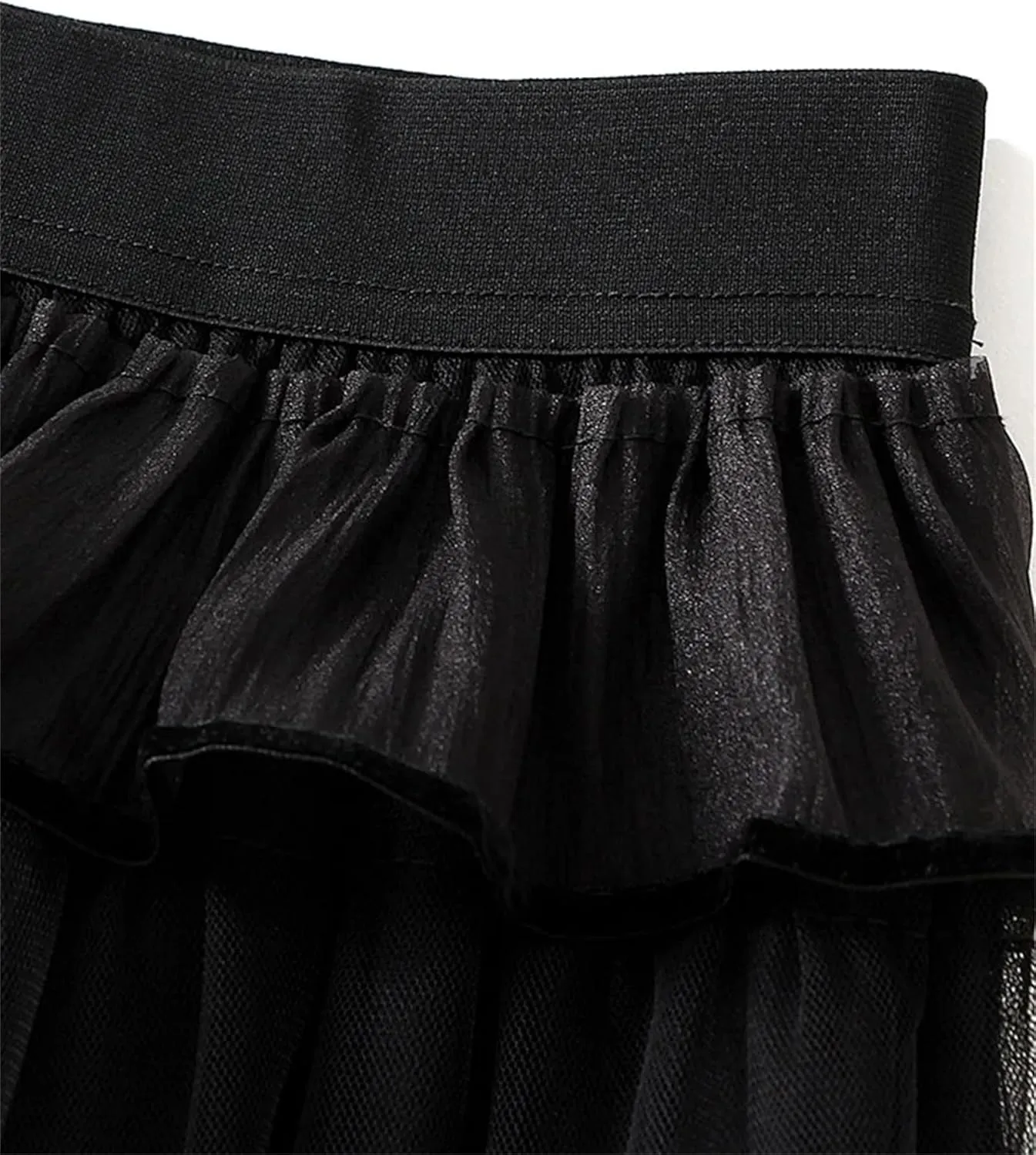 Women's Elegant Mesh Tulle Long Skirt Summer Elastic Waist Puffy Fluffy Layered A-Line Cake Skirts