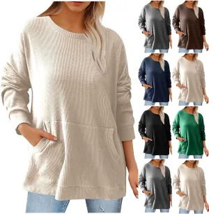 Womens Fall Fashion Sweatshirts 2024 Long Sleeve Crewneck Waffle Sweatshirt Casual Loose Solid Pullover Tops
