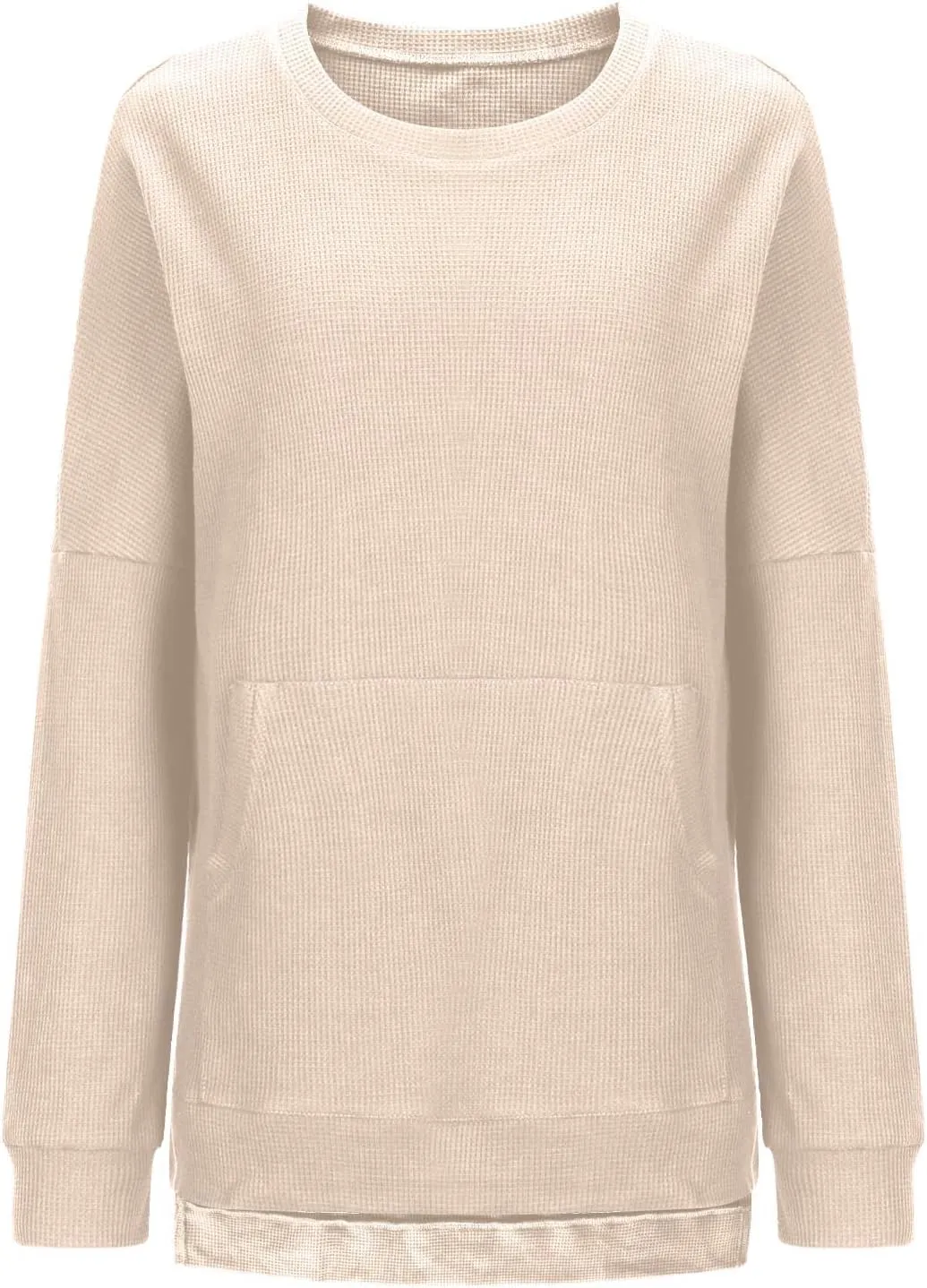 Womens Fall Fashion Sweatshirts 2024 Long Sleeve Crewneck Waffle Sweatshirt Casual Loose Solid Pullover Tops