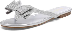 Womens Flat Bow Sparkly Flip Flop Sandals,Ladies Rhinestones Comfortable Thong Slide Dressy Casual Cute Trendy Vacation Beach Slip on Glitter Slippers Shoe