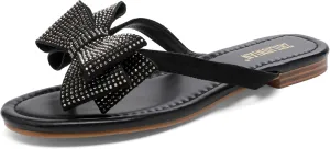 Womens Flat Bow Sparkly Flip Flop Sandals,Ladies Rhinestones Comfortable Thong Slide Dressy Casual Cute Trendy Vacation Beach Slip on Glitter Slippers Shoe