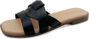 Women's Flat Sandals Comfortable Slip On Leather Slide Sandals, Flat Women's Sandals Slide Sandals Fashion Flat Sandals for Women Summer