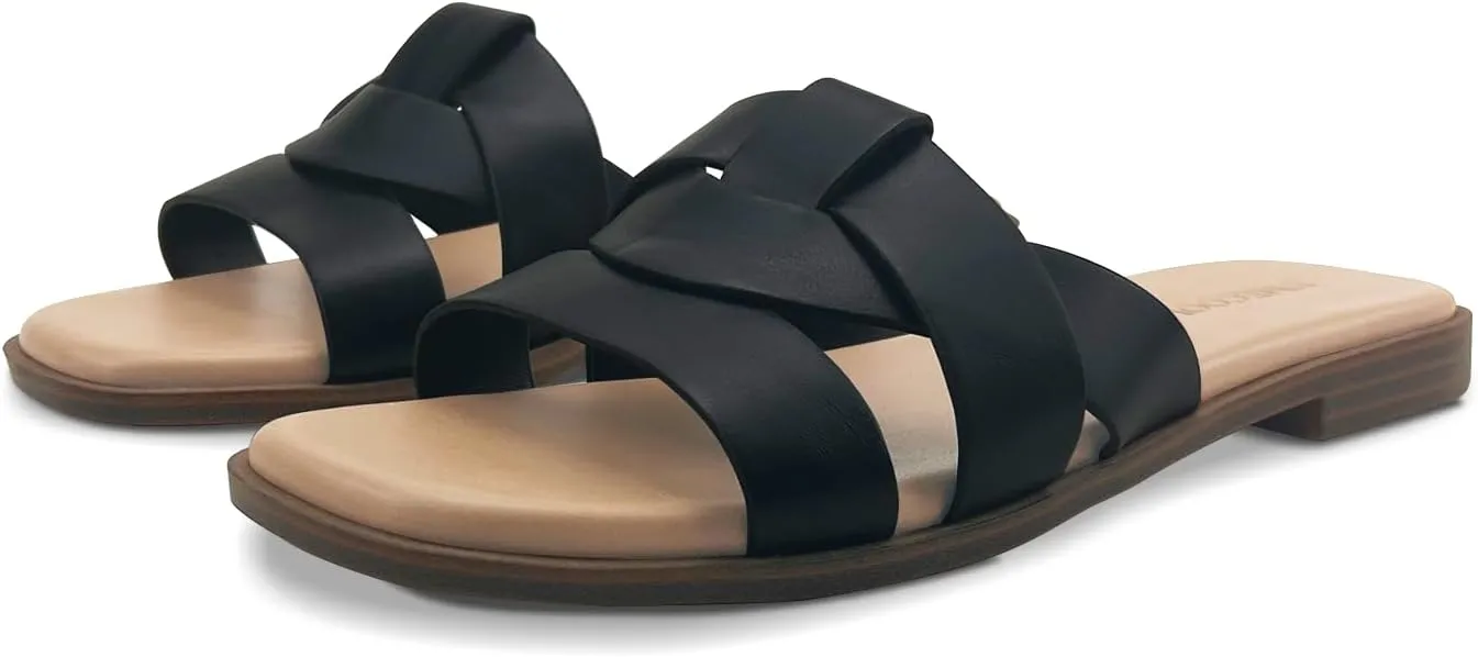 Women's Flat Sandals Comfortable Slip On Leather Slide Sandals, Flat Women's Sandals Slide Sandals Fashion Flat Sandals for Women Summer
