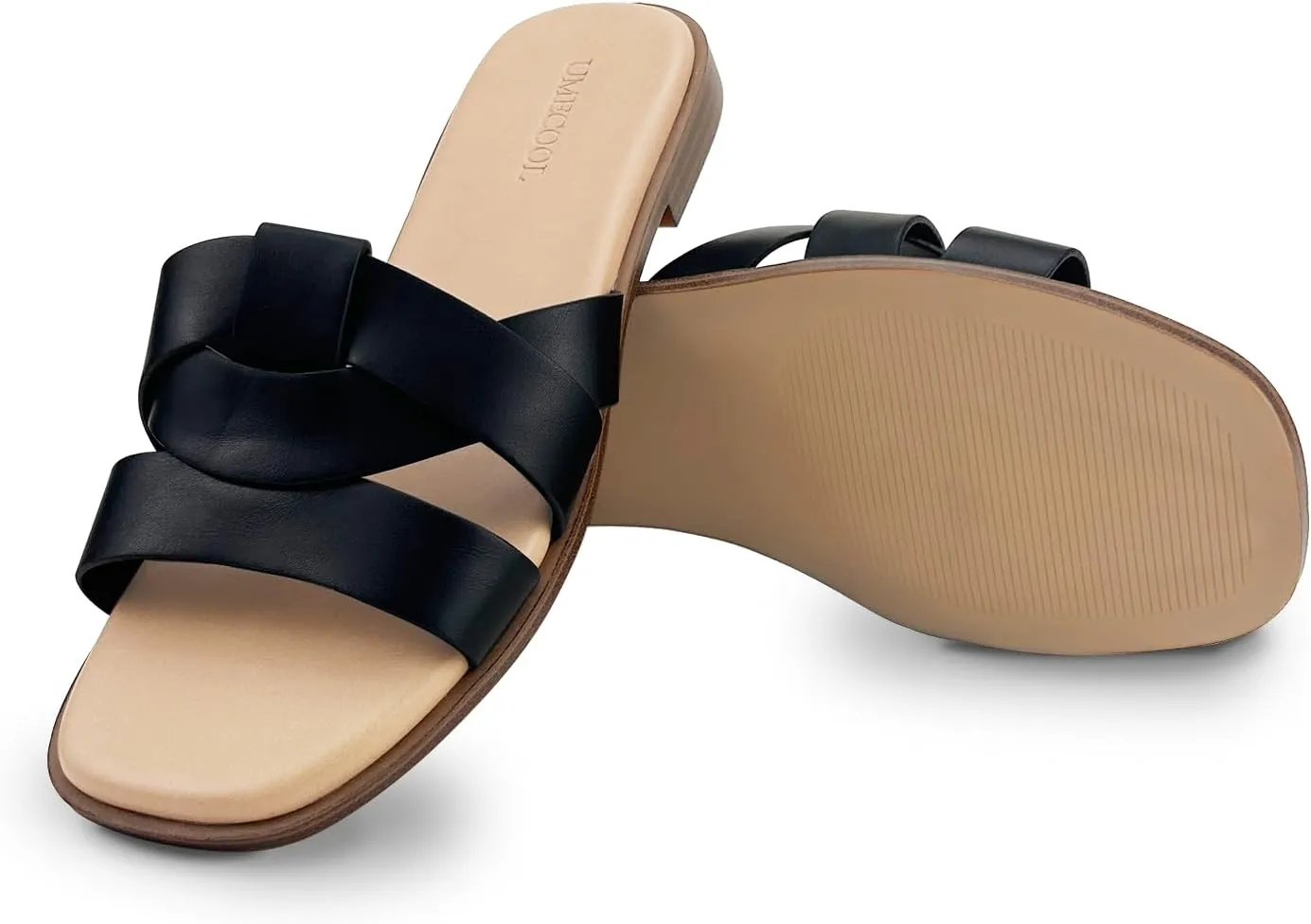 Women's Flat Sandals Comfortable Slip On Leather Slide Sandals, Flat Women's Sandals Slide Sandals Fashion Flat Sandals for Women Summer