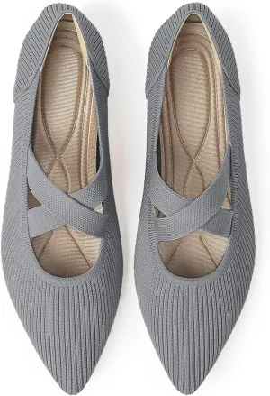 Women's Flats Shoes Pointed Toe Knit Washable Comfortable Dressy Mary Jane Ballet Flat with Strap