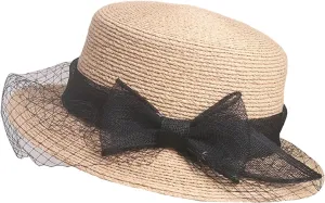 Women’S French Raffia Flat Top Straw Hat Summer Elegant Mesh Bow Visor Sun Protection Holiday Beach Vacation Caps