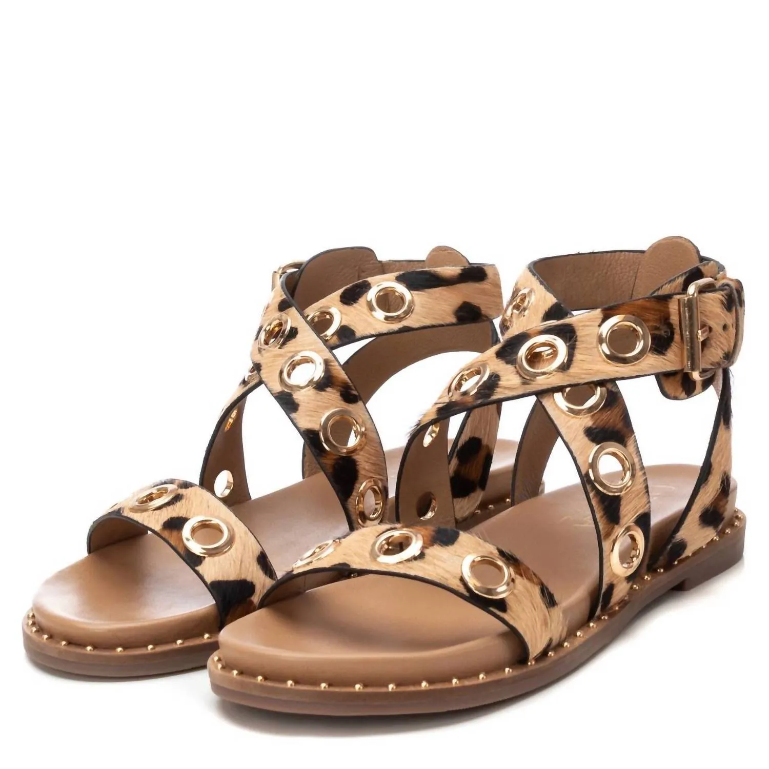 Women's Gladiator Sandal With Eyelet Detail In Leopard