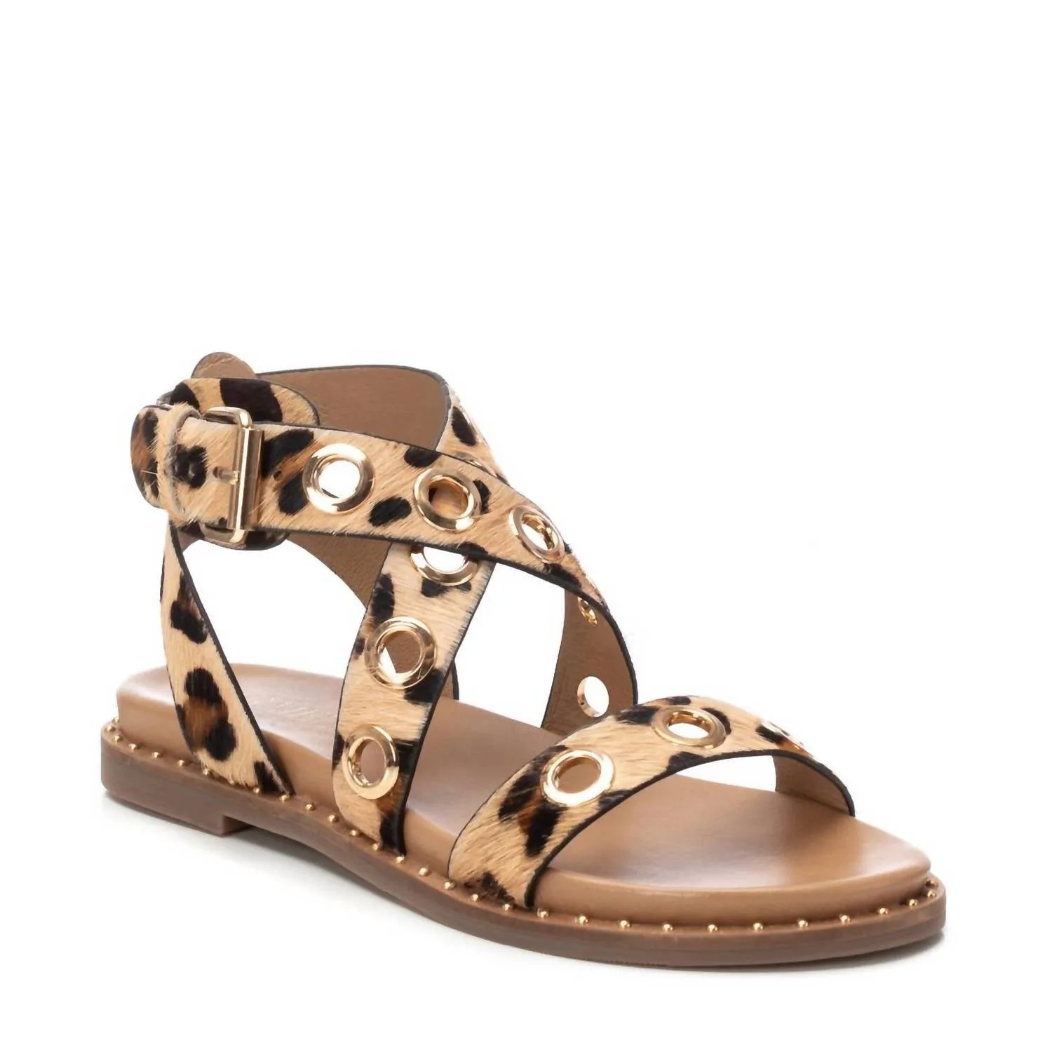 Women's Gladiator Sandal With Eyelet Detail In Leopard