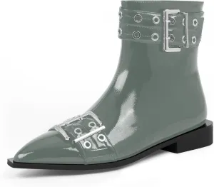 Women's Goth Pointed Toe Ankle Boots Flat Buckle Strap Booties