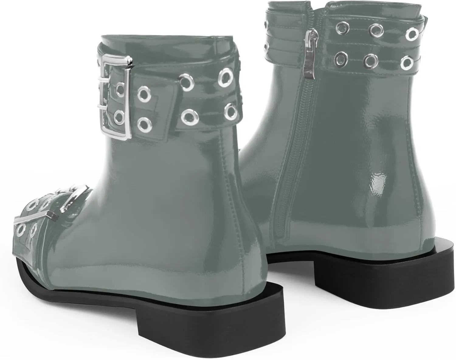 Women's Goth Pointed Toe Ankle Boots Flat Buckle Strap Booties