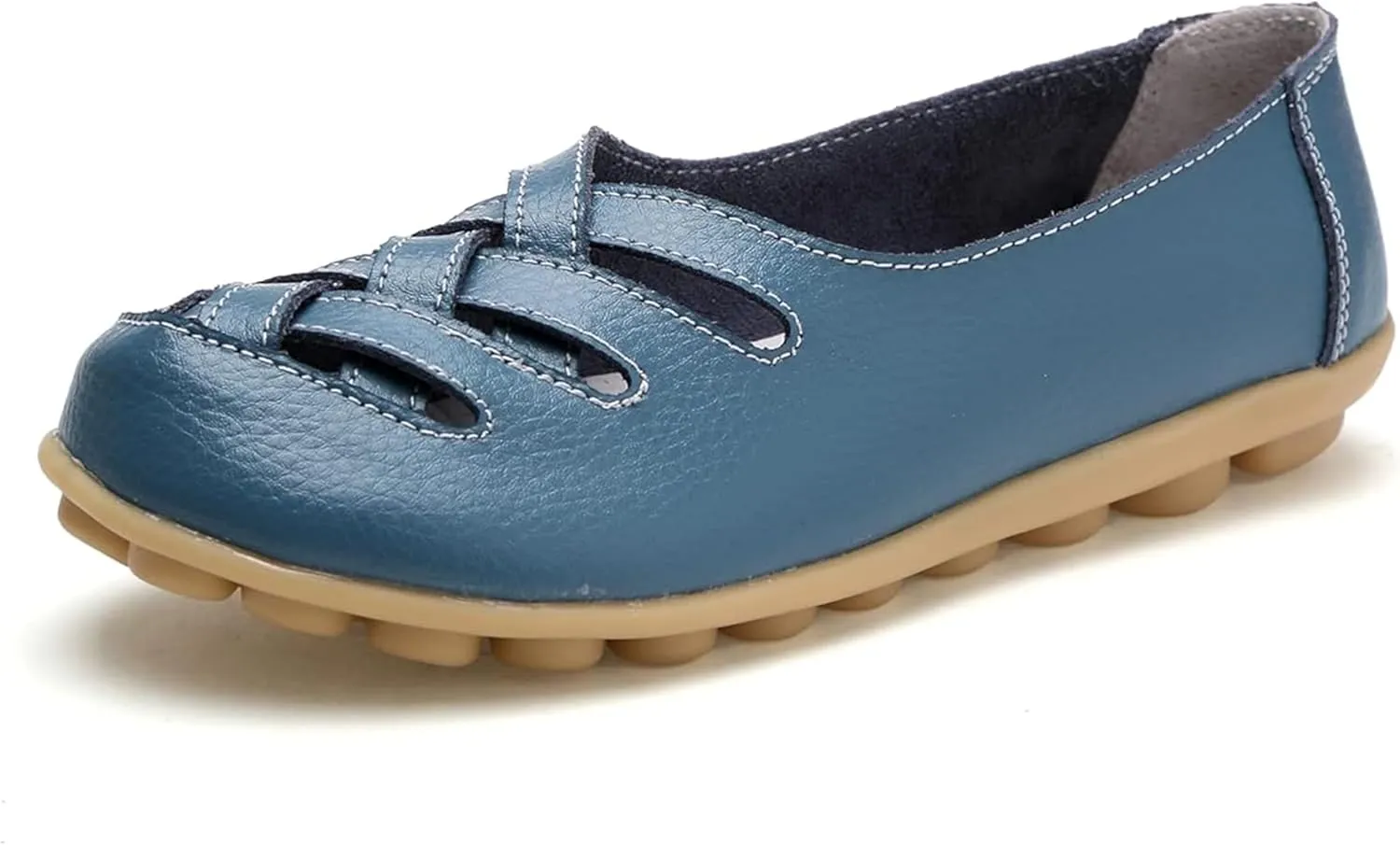 Women's Hollow Out Comfortable Leather Loafers Casual Round Toe Moccasins Wild Driving Flats Soft Walking Boat Shoes Women